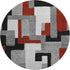 8' Gray Black And Red Geometric Washable Round Rug With UV Protection