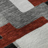 8' Gray Black And Red Geometric Washable Round Rug With UV Protection