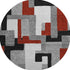 8' Gray Black And Red Geometric Washable Round Rug With UV Protection
