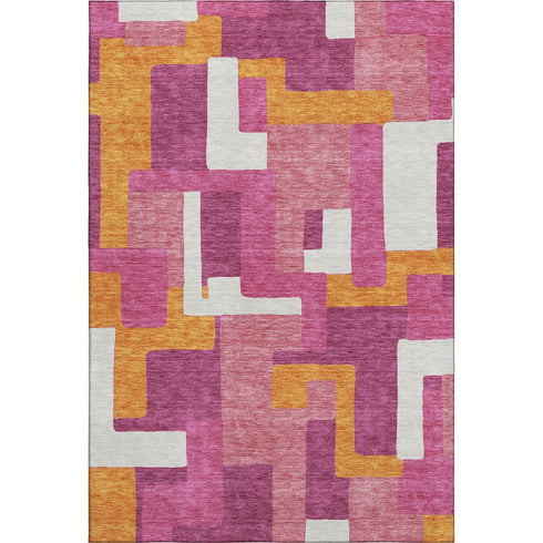 8' X 10' Pink Ivory And Orange Geometric Washable Area Rug With UV Protection