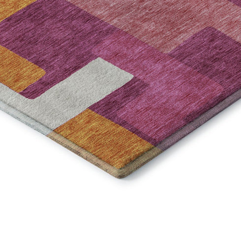 8' X 10' Pink Ivory And Orange Geometric Washable Area Rug With UV Protection