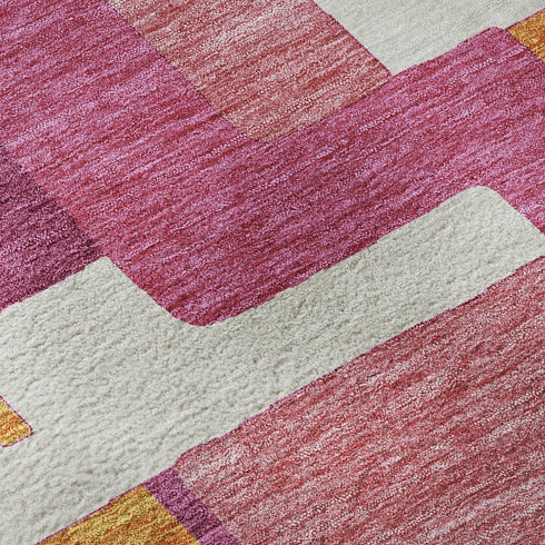8' X 10' Pink Ivory And Orange Geometric Washable Area Rug With UV Protection