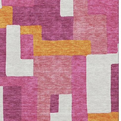 8' X 10' Pink Ivory And Orange Geometric Washable Area Rug With UV Protection
