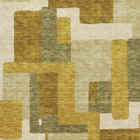 9' X 12' Wheat Ivory And Gold Geometric Washable Area Rug With UV Protection