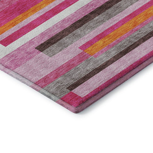 5' X 8' Blush Orange And Gray Striped Washable Area Rug With UV Protection