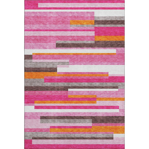 8' X 10' Blush Orange And Gray Striped Washable Area Rug With UV Protection