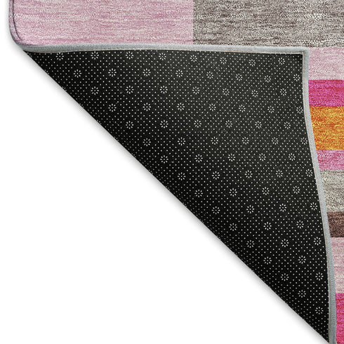8' X 10' Blush Orange And Gray Striped Washable Area Rug With UV Protection