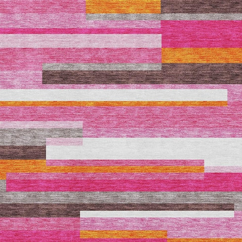 8' X 10' Blush Orange And Gray Striped Washable Area Rug With UV Protection