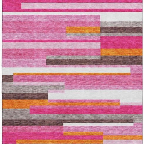 8' X 10' Blush Orange And Gray Striped Washable Area Rug With UV Protection