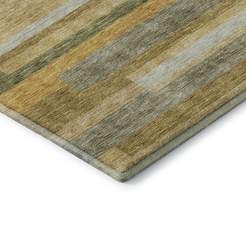 9' X 12' Amber Ivory And Gray Striped Washable Area Rug With UV Protection