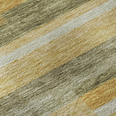 9' X 12' Amber Ivory And Gray Striped Washable Area Rug With UV Protection