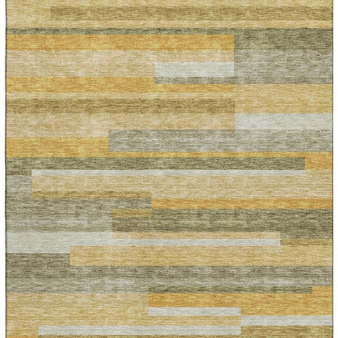 9' X 12' Amber Ivory And Gray Striped Washable Area Rug With UV Protection