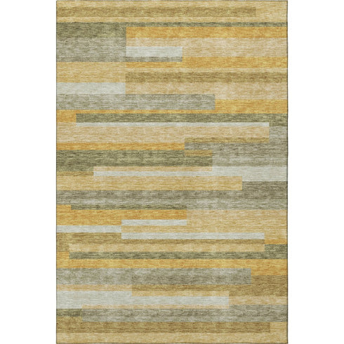 9' X 12' Amber Ivory And Gray Striped Washable Area Rug With UV Protection