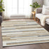 9' X 12' Ivory Gray And Beige Striped Washable Area Rug With UV Protection