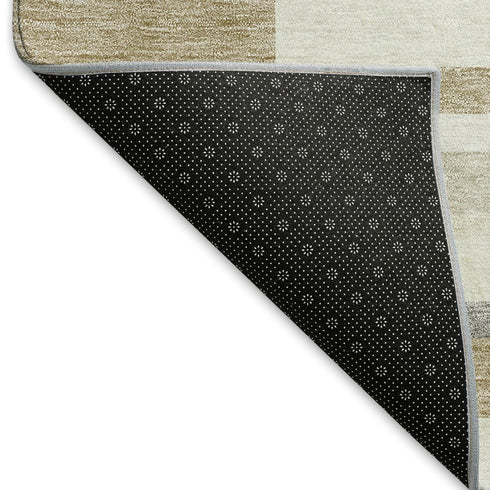 9' X 12' Ivory Gray And Beige Striped Washable Area Rug With UV Protection