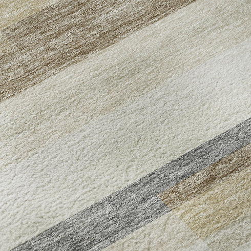 9' X 12' Ivory Gray And Beige Striped Washable Area Rug With UV Protection