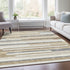 9' X 12' Ivory Gray And Beige Striped Washable Area Rug With UV Protection