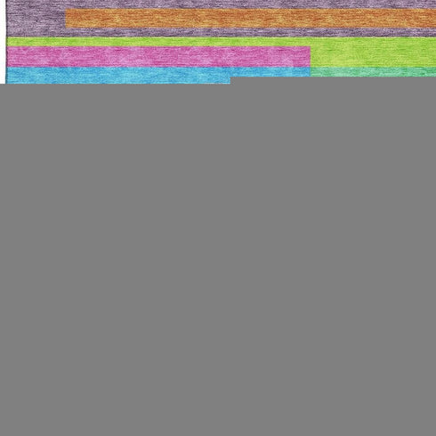5' X 8' Lavender Orange And Lime Green Striped Washable Area Rug With UV Protection