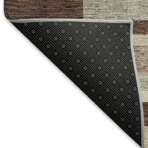 5' X 8' Merlot Gray And Beige Striped Washable Area Rug With UV Protection