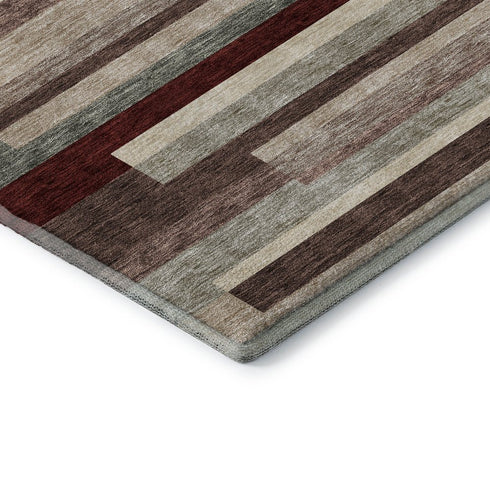 5' X 8' Merlot Gray And Beige Striped Washable Area Rug With UV Protection