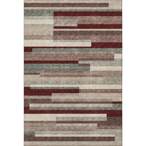 5' X 8' Merlot Gray And Beige Striped Washable Area Rug With UV Protection