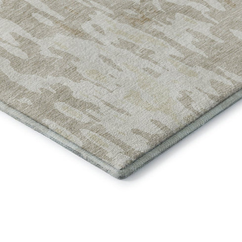 5' X 8' Beige Ivory And Tan Abstract Washable Area Rug With UV Protection
