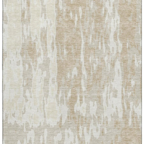 5' X 8' Beige Ivory And Tan Abstract Washable Area Rug With UV Protection