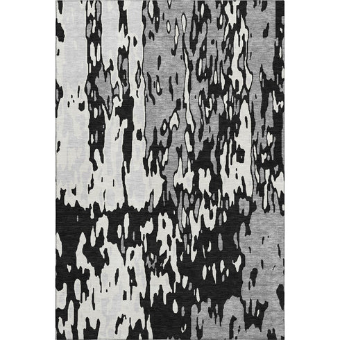 5' X 8' Black Ivory And Gray Abstract Washable Area Rug With UV Protection