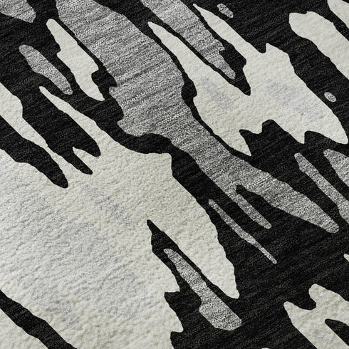 5' X 8' Black Ivory And Gray Abstract Washable Area Rug With UV Protection