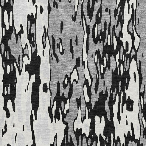 5' X 8' Black Ivory And Gray Abstract Washable Area Rug With UV Protection