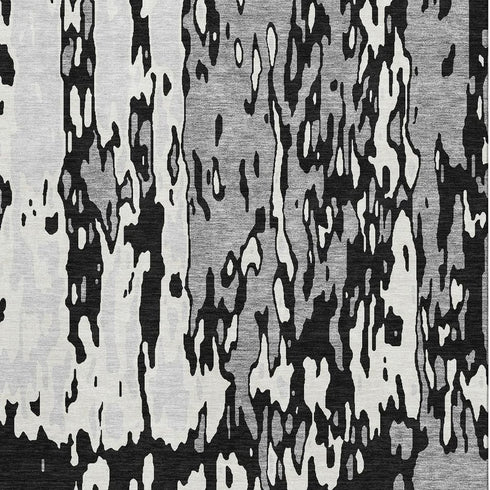 5' X 8' Black Ivory And Gray Abstract Washable Area Rug With UV Protection