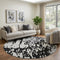 8' Black Ivory And Gray Abstract Washable Round Rug With UV Protection