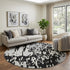 8' Black Ivory And Gray Abstract Washable Round Rug With UV Protection