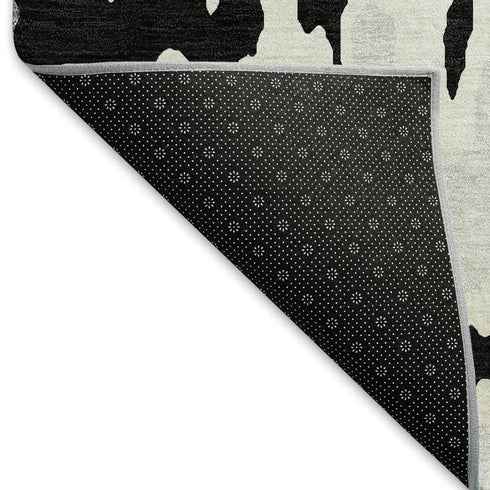 8' Black Ivory And Gray Abstract Washable Round Rug With UV Protection