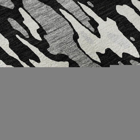 8' Black Ivory And Gray Abstract Washable Round Rug With UV Protection