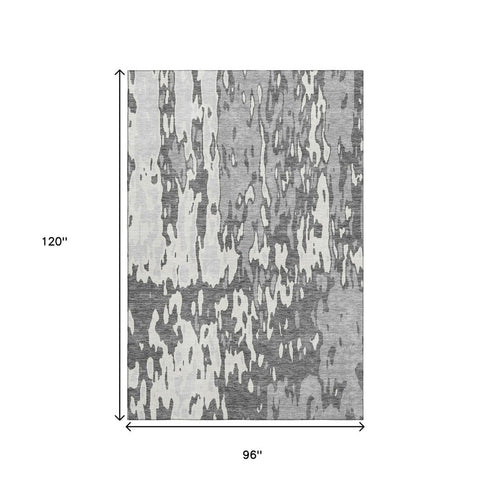8' X 10' Gray Ivory And Silver Abstract Washable Area Rug With UV Protection