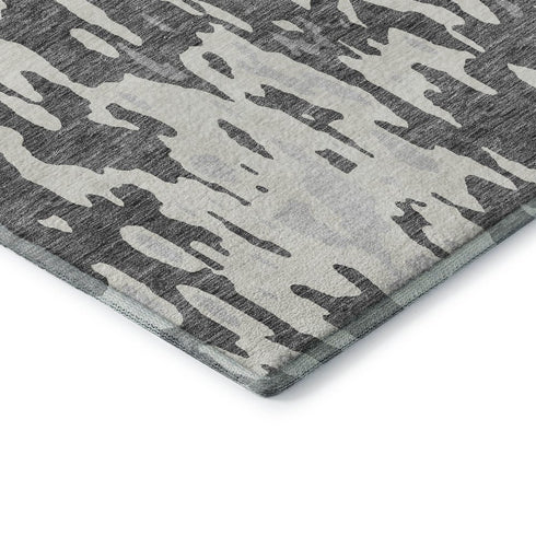 8' X 10' Gray Ivory And Silver Abstract Washable Area Rug With UV Protection