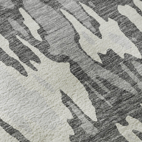 8' X 10' Gray Ivory And Silver Abstract Washable Area Rug With UV Protection