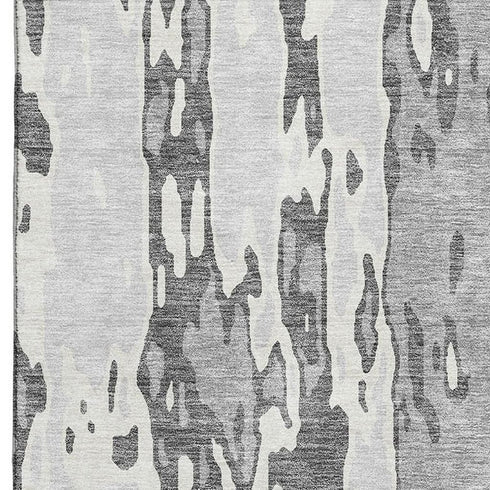 8' X 10' Gray Ivory And Silver Abstract Washable Area Rug With UV Protection
