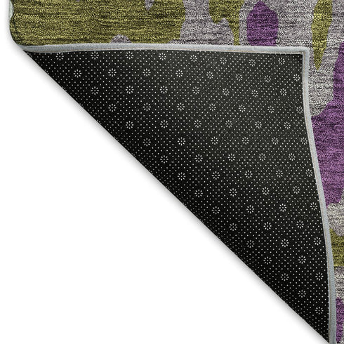 8' X 10' Olive Green Purple And Ivory Abstract Washable Area Rug With UV Protection