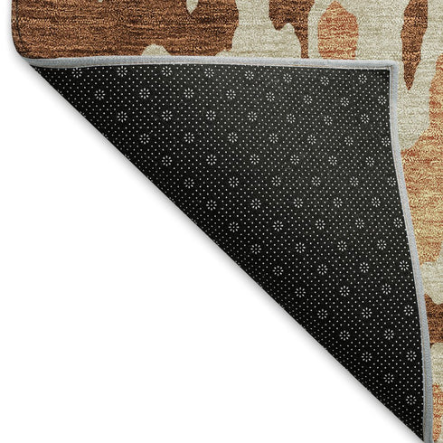 9' X 12' Rust Beige And Peach Abstract Washable Area Rug With UV Protection