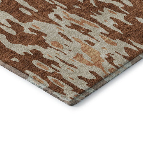 9' X 12' Rust Beige And Peach Abstract Washable Area Rug With UV Protection