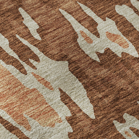 9' X 12' Rust Beige And Peach Abstract Washable Area Rug With UV Protection