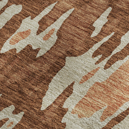 9' X 12' Rust Beige And Peach Abstract Washable Area Rug With UV Protection
