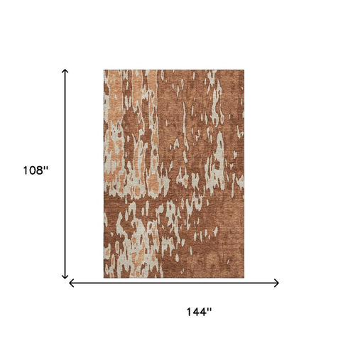 9' X 12' Rust Beige And Peach Abstract Washable Area Rug With UV Protection