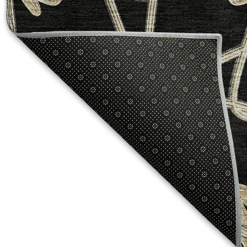 5' X 8' Black Khaki And Beige Geometric Washable Area Rug With UV Protection