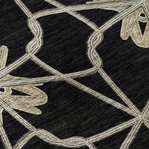 5' X 8' Black Khaki And Beige Geometric Washable Area Rug With UV Protection