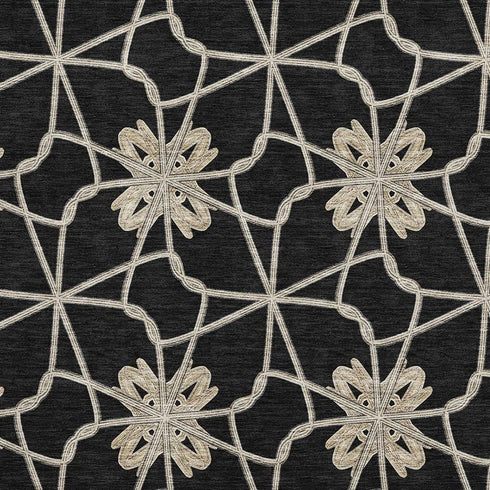 5' X 8' Black Khaki And Beige Geometric Washable Area Rug With UV Protection