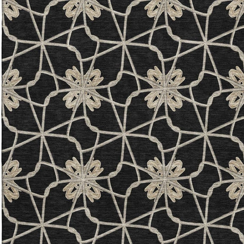 5' X 8' Black Khaki And Beige Geometric Washable Area Rug With UV Protection