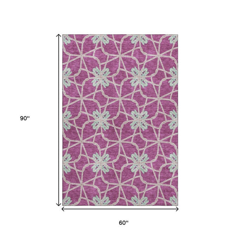 5' X 8' Blush Ivory And Beige Geometric Washable Area Rug With UV Protection